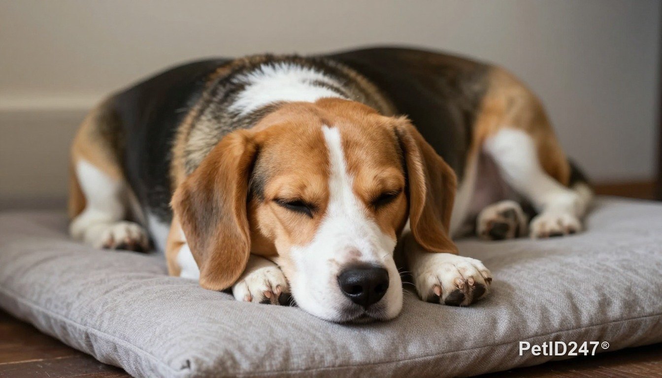 Beagle sleeping on a cushion