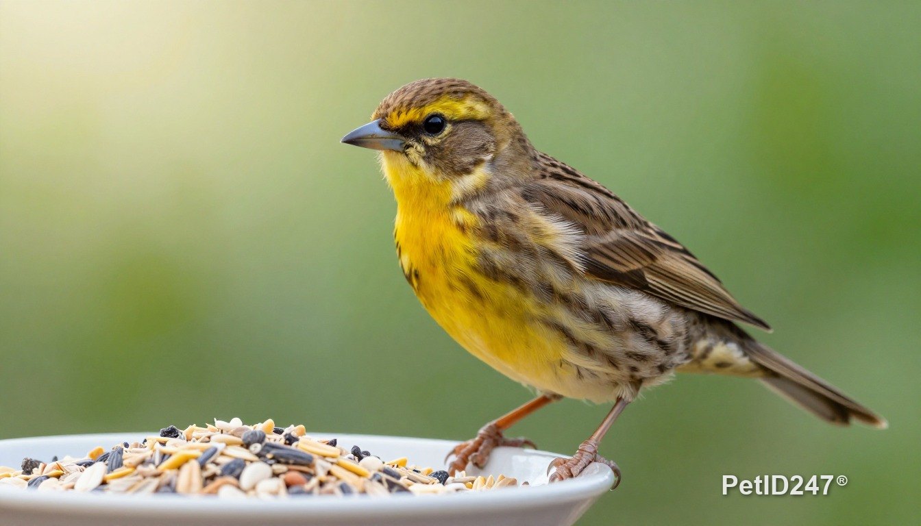 Canary eating seeds, morning light