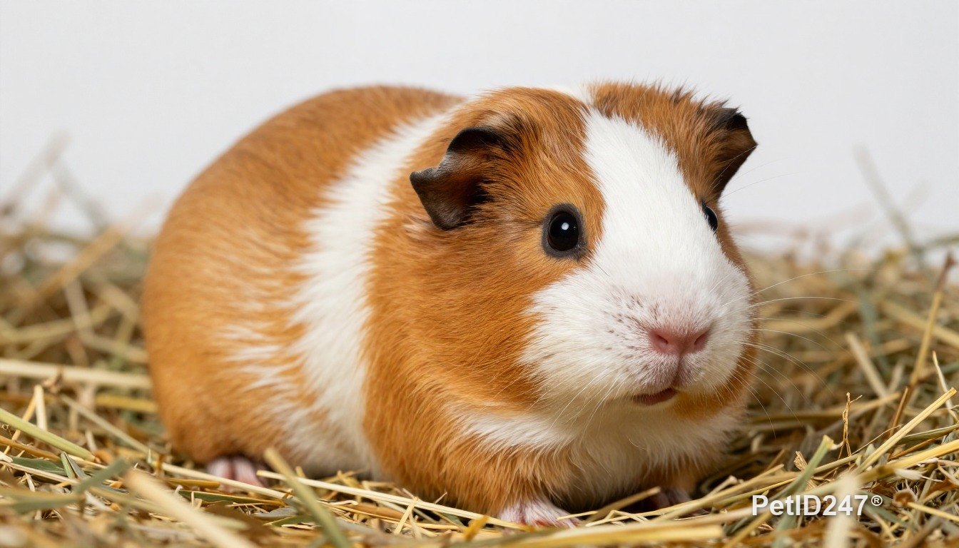 Guinea pig resting on hay