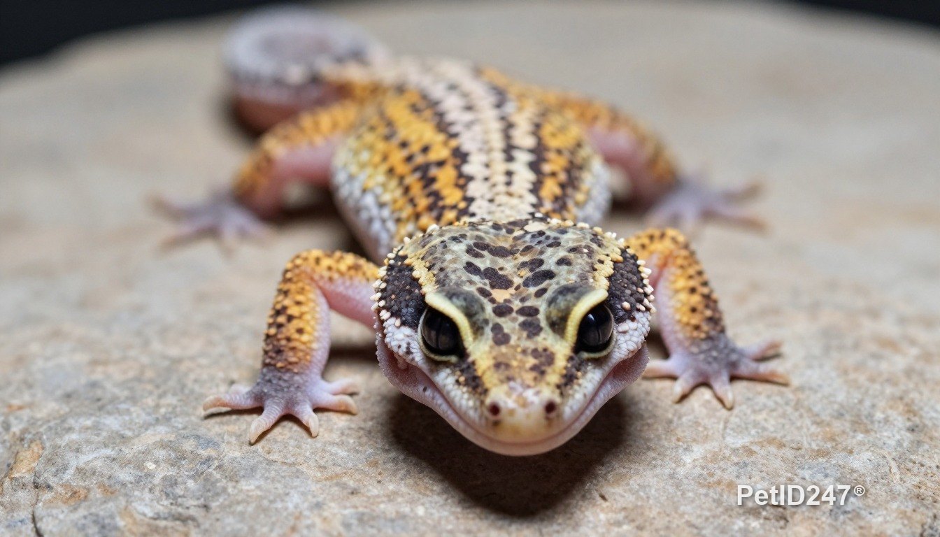 Leopard gecko on a flat stone