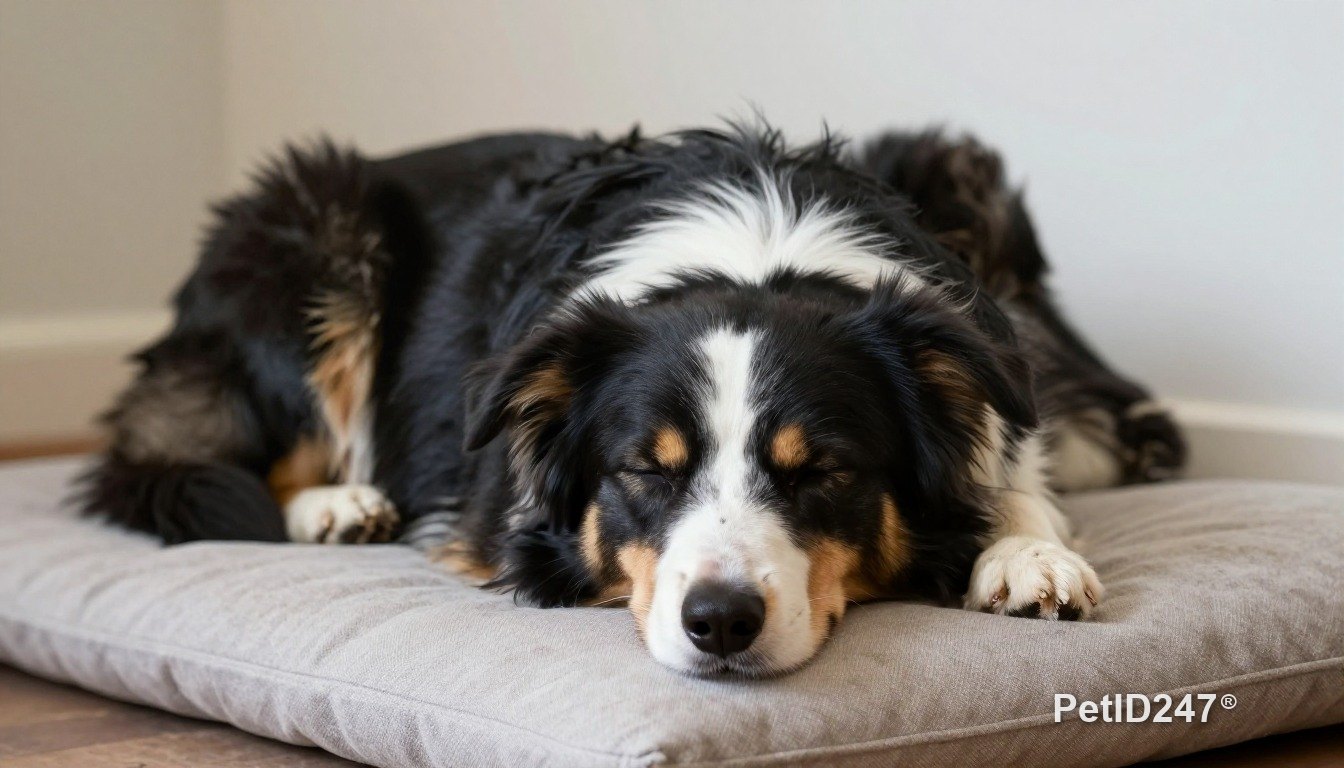 Border collie sleeping on a cushion