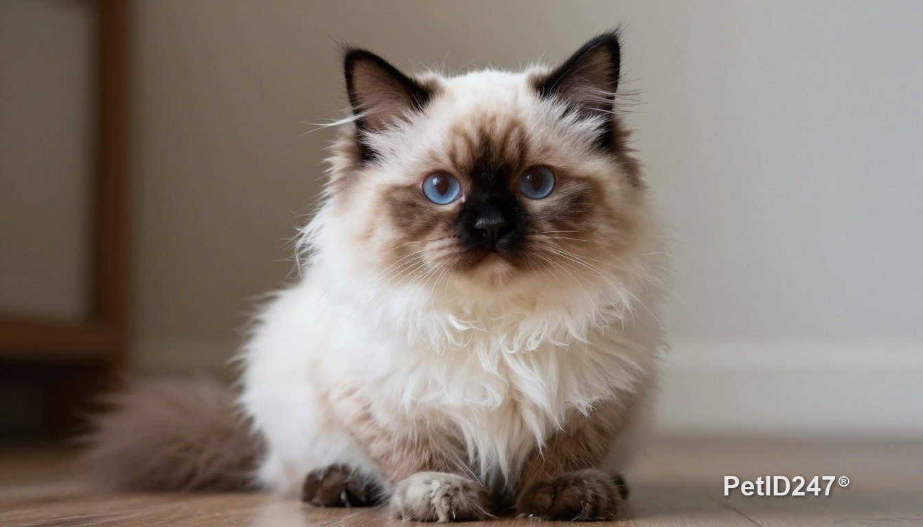Mèo ragdoll ngồi nhìn thẳng