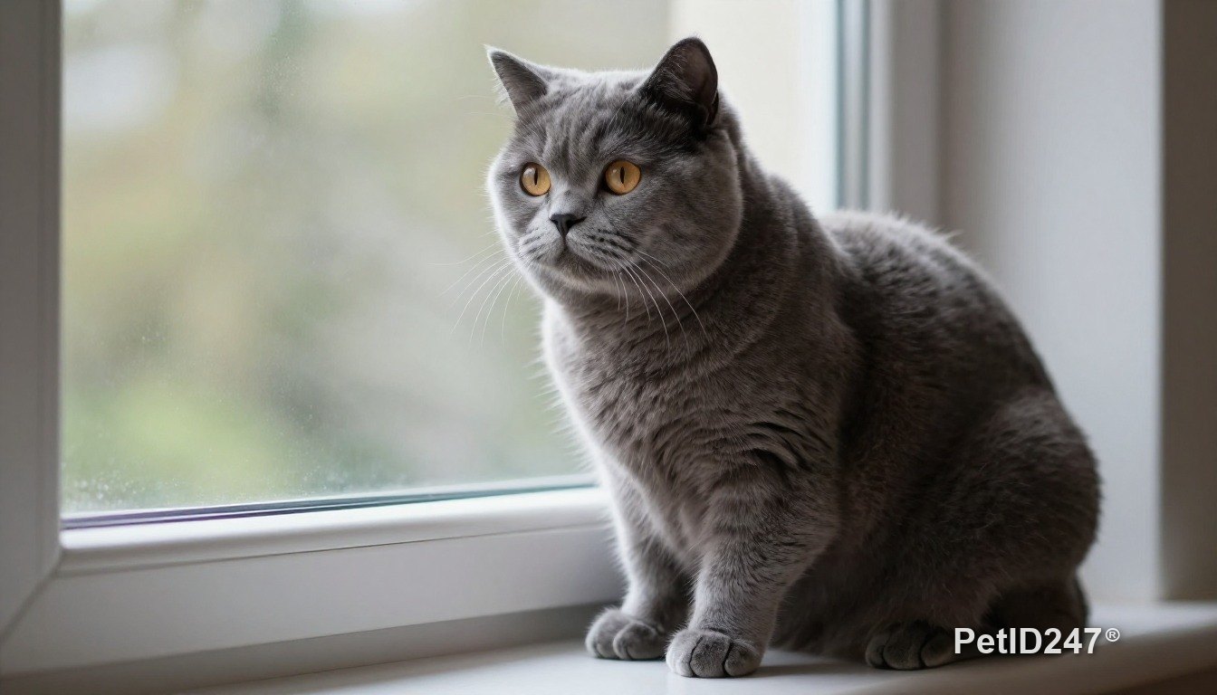 British shorthair sitting by the window