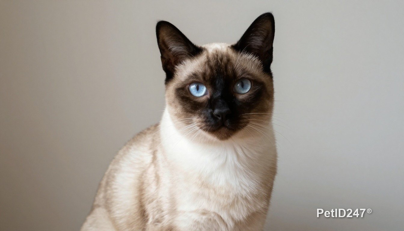 Siamese cat sitting, looking at the camera