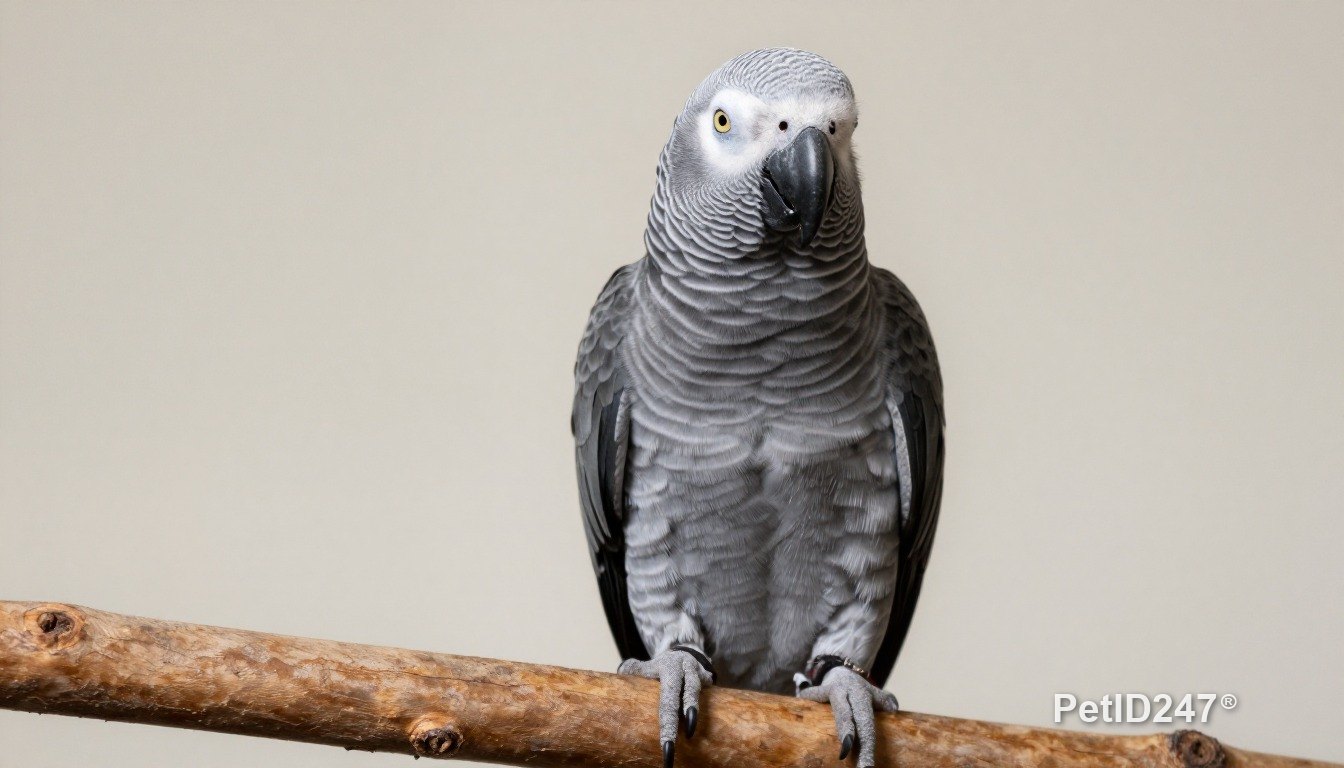African grey parrot perched on a branch