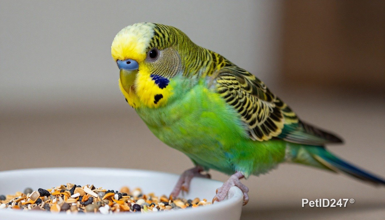 Budgerigar eating seeds