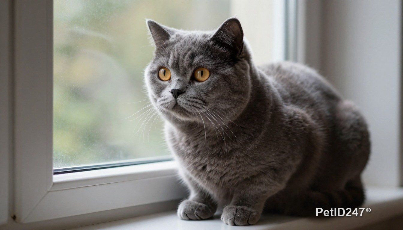 British shorthair sitting by the window
