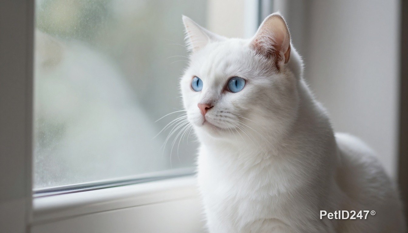 White cat sitting by the window