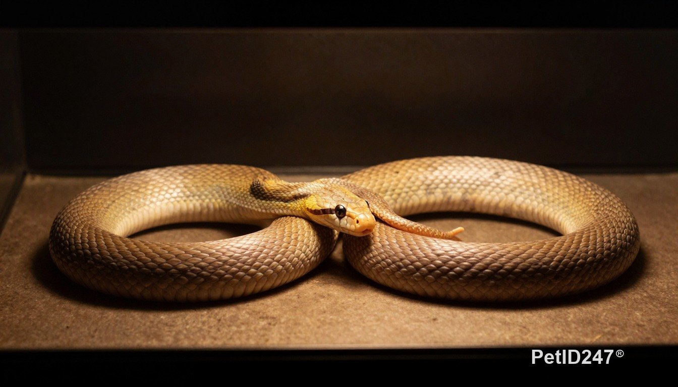 Corn snake basking under a lamp, dark background