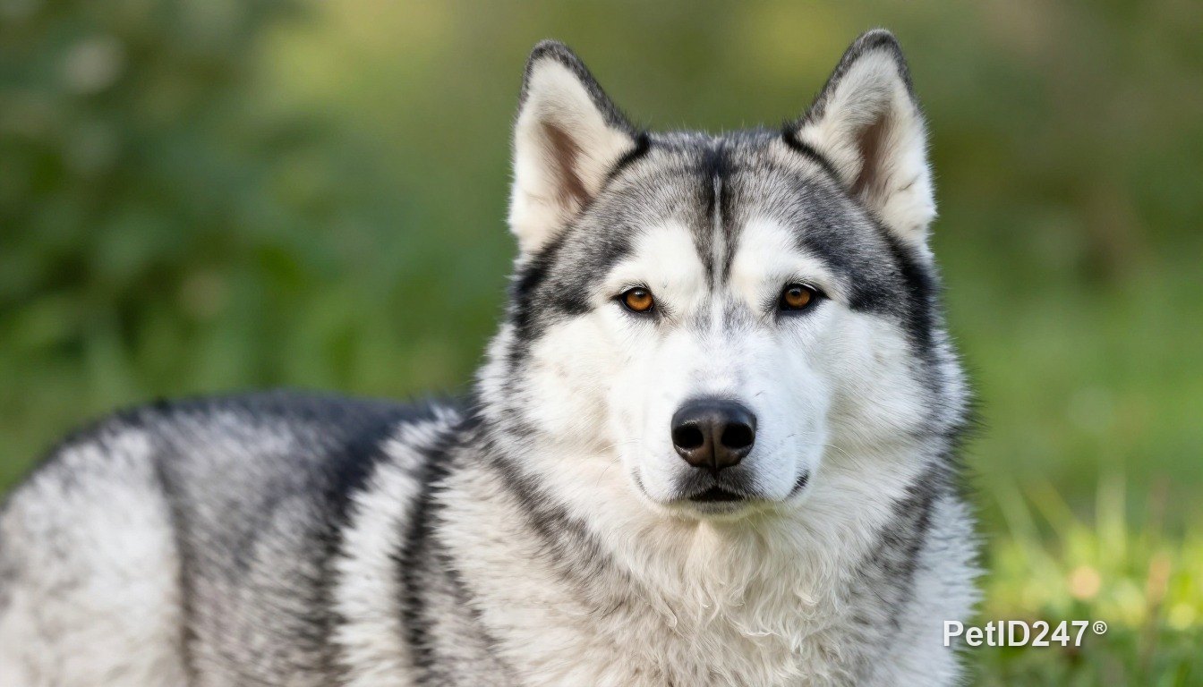 Siberian husky as a senior dog, morning light