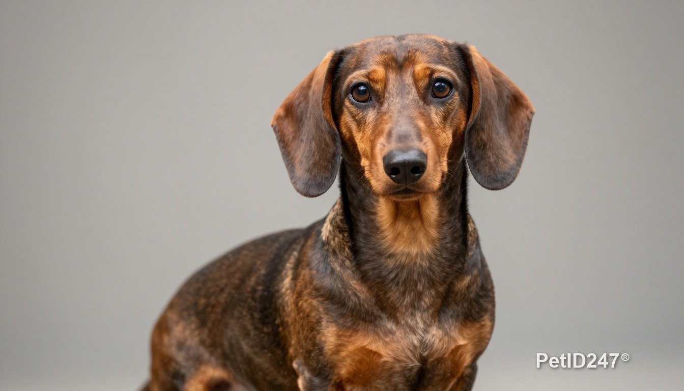 Dachshund sitting, looking at the camera