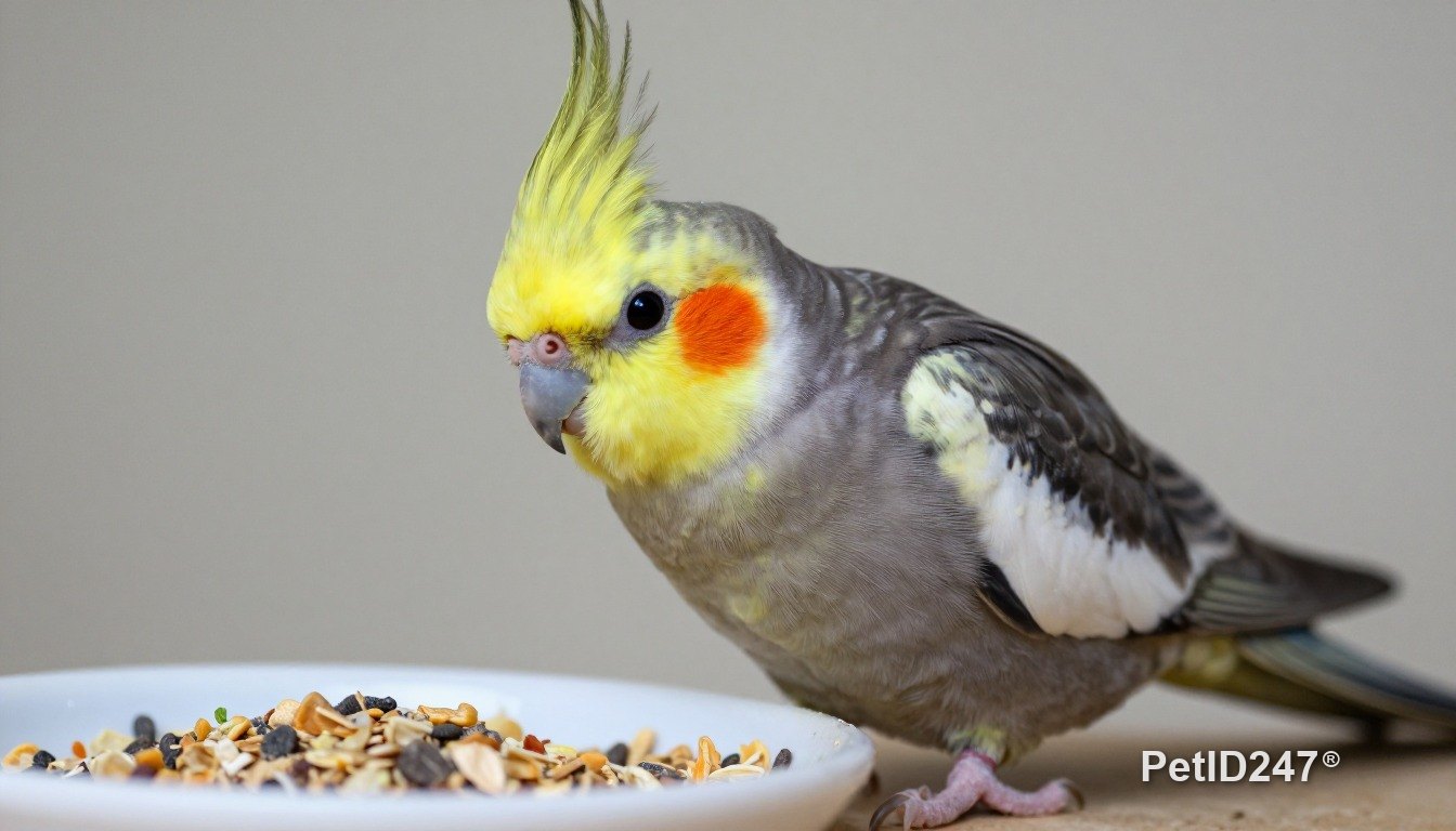 Cockatiel eating seeds