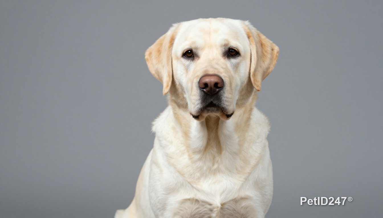 Labrador retriever sitting, looking at the camera