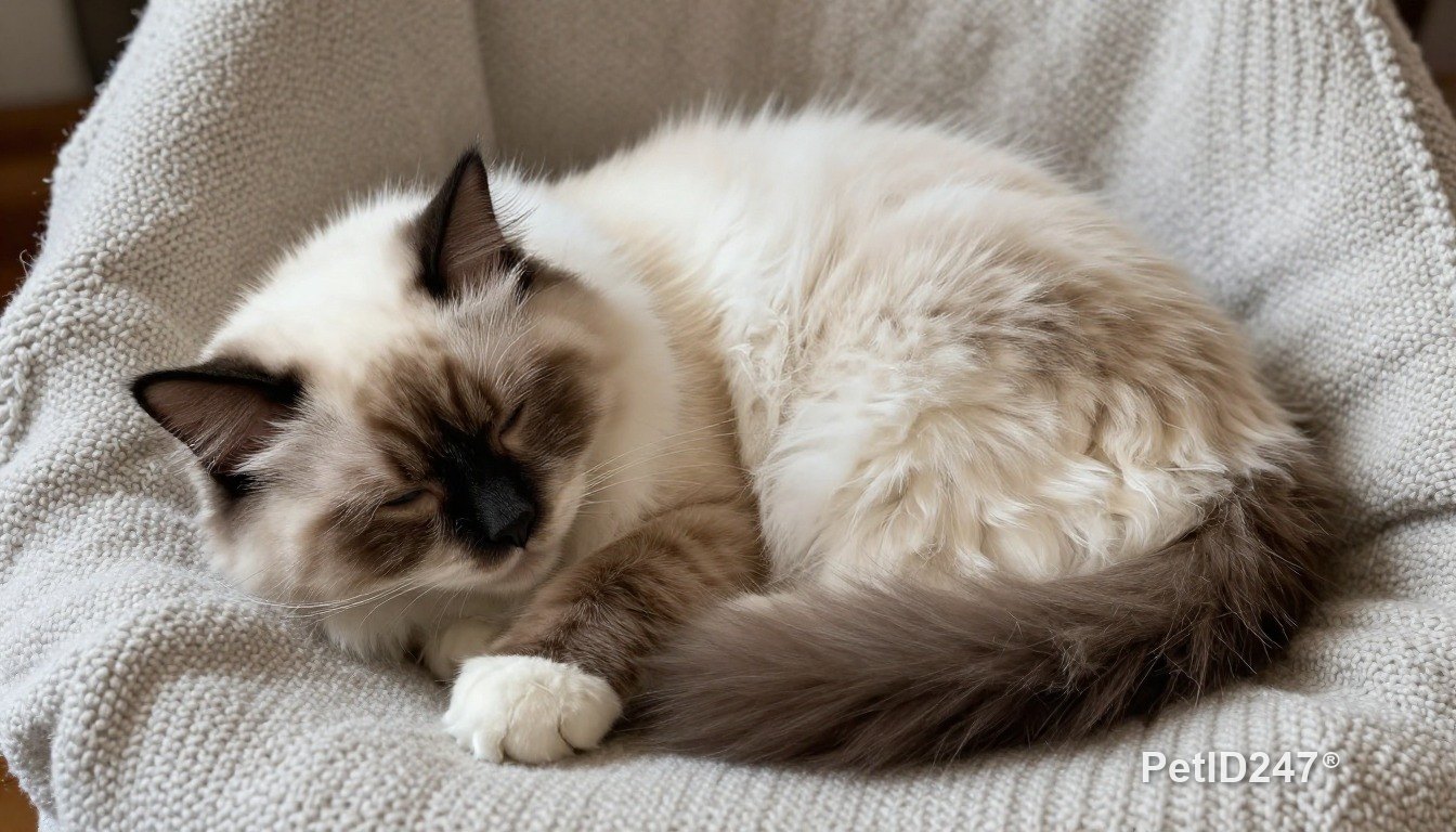 Mèo ragdoll cuộn tròn ngủ