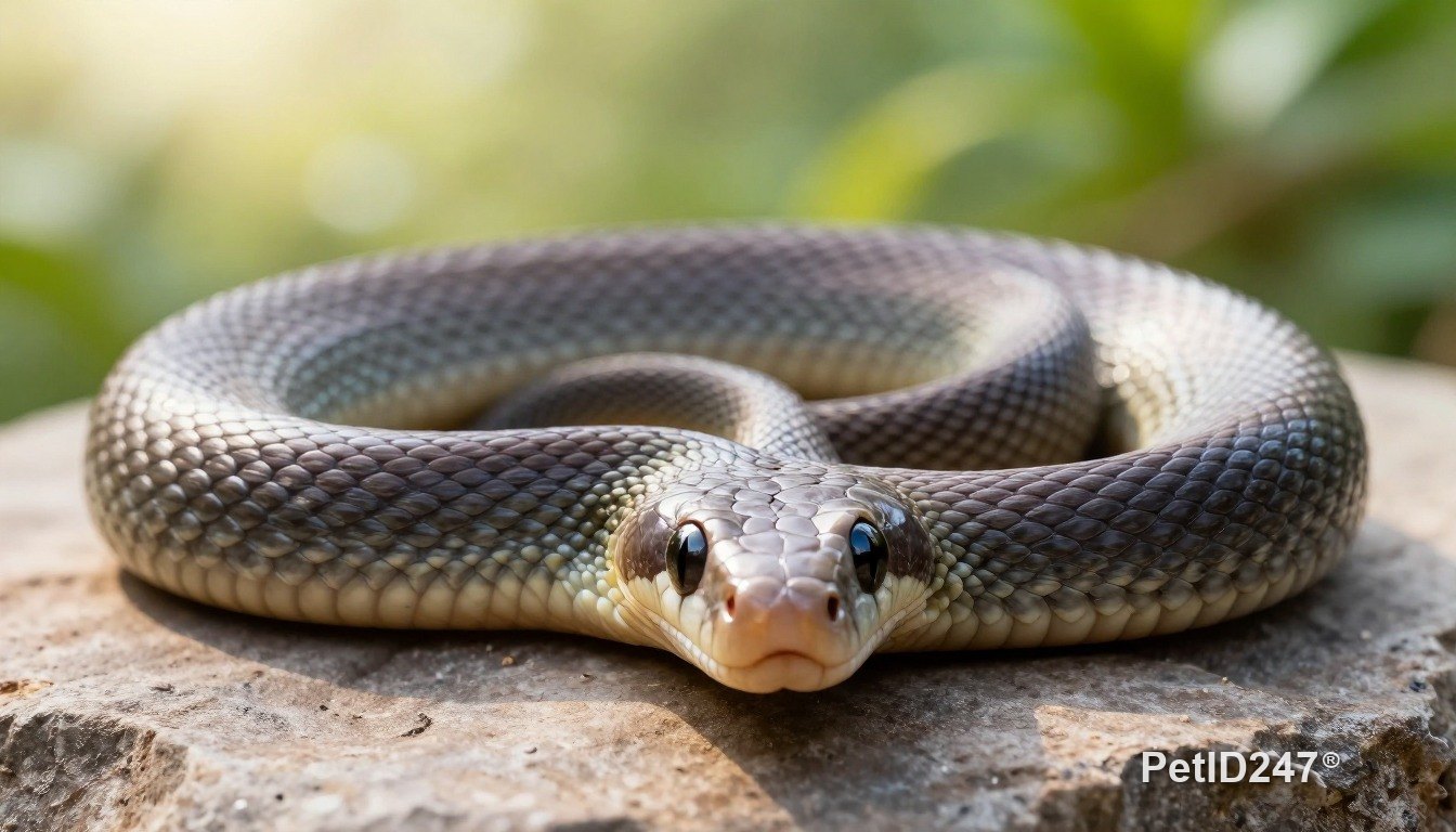 Corn snake on a flat stone, morning light