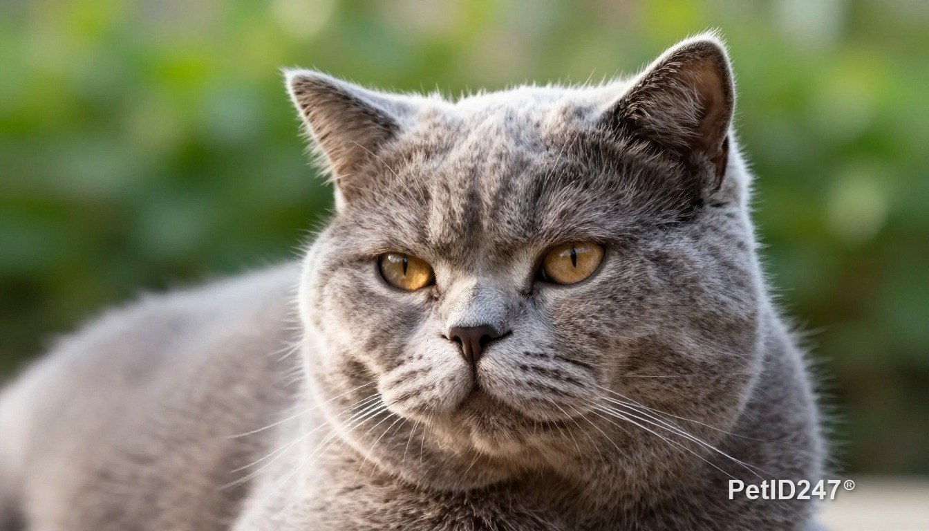 British shorthair as a senior cat, morning light