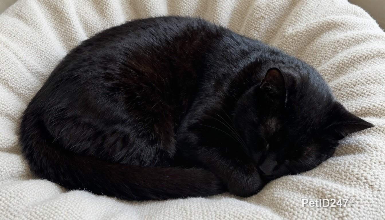 Black cat curled up asleep