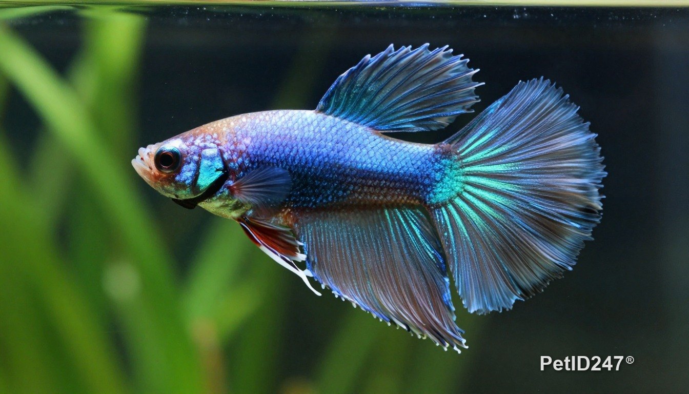 Cá betta bơi trong bể thuỷ sinh
