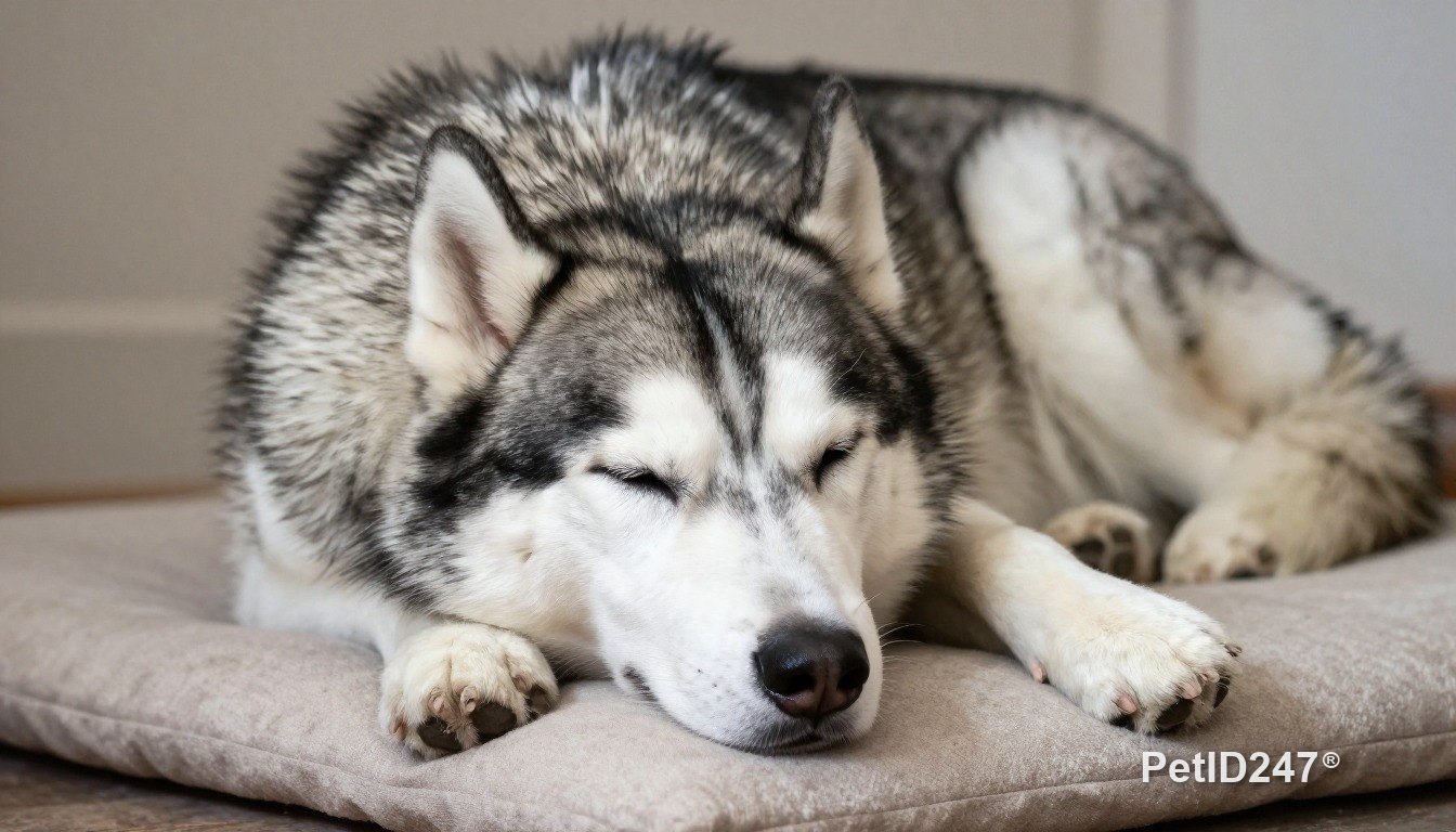 Chó husky ngủ trên nệm