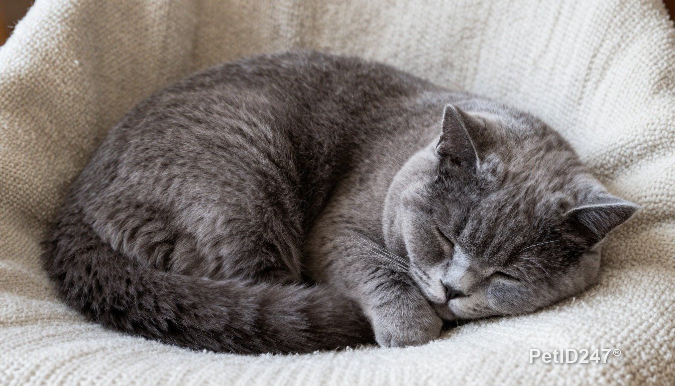 British shorthair curled up asleep