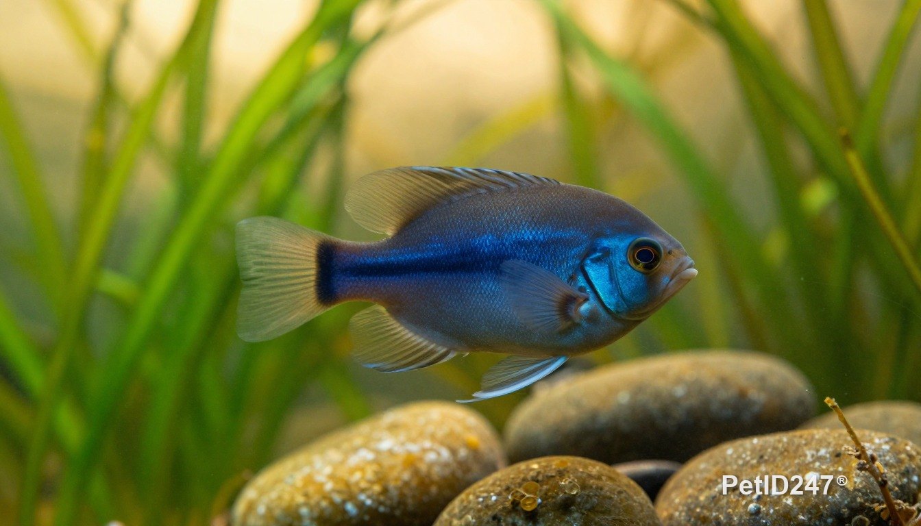 Angelfish among aquatic plants, golden hour
