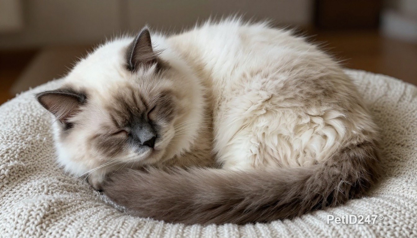 Ragdoll cat curled up asleep