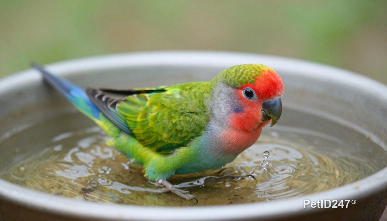 Lovebird bathing