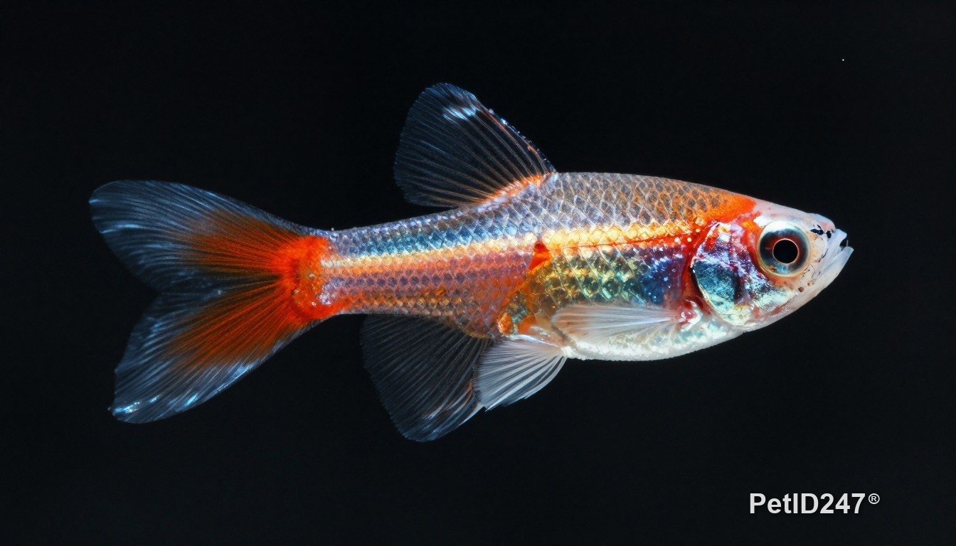 Guppy close-up, dark background