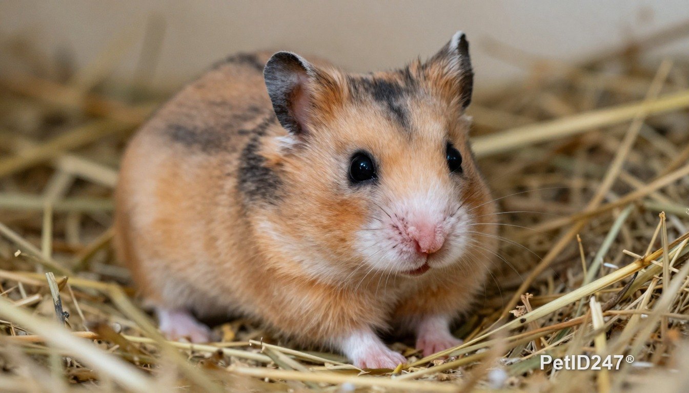 Hamster Syrian nằm trên cỏ khô