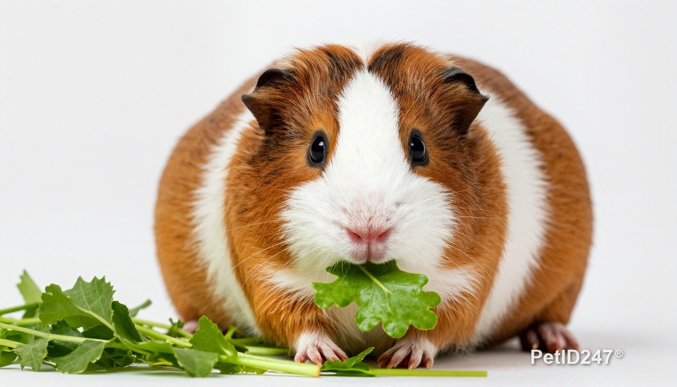 Guinea pig eating fresh greens
