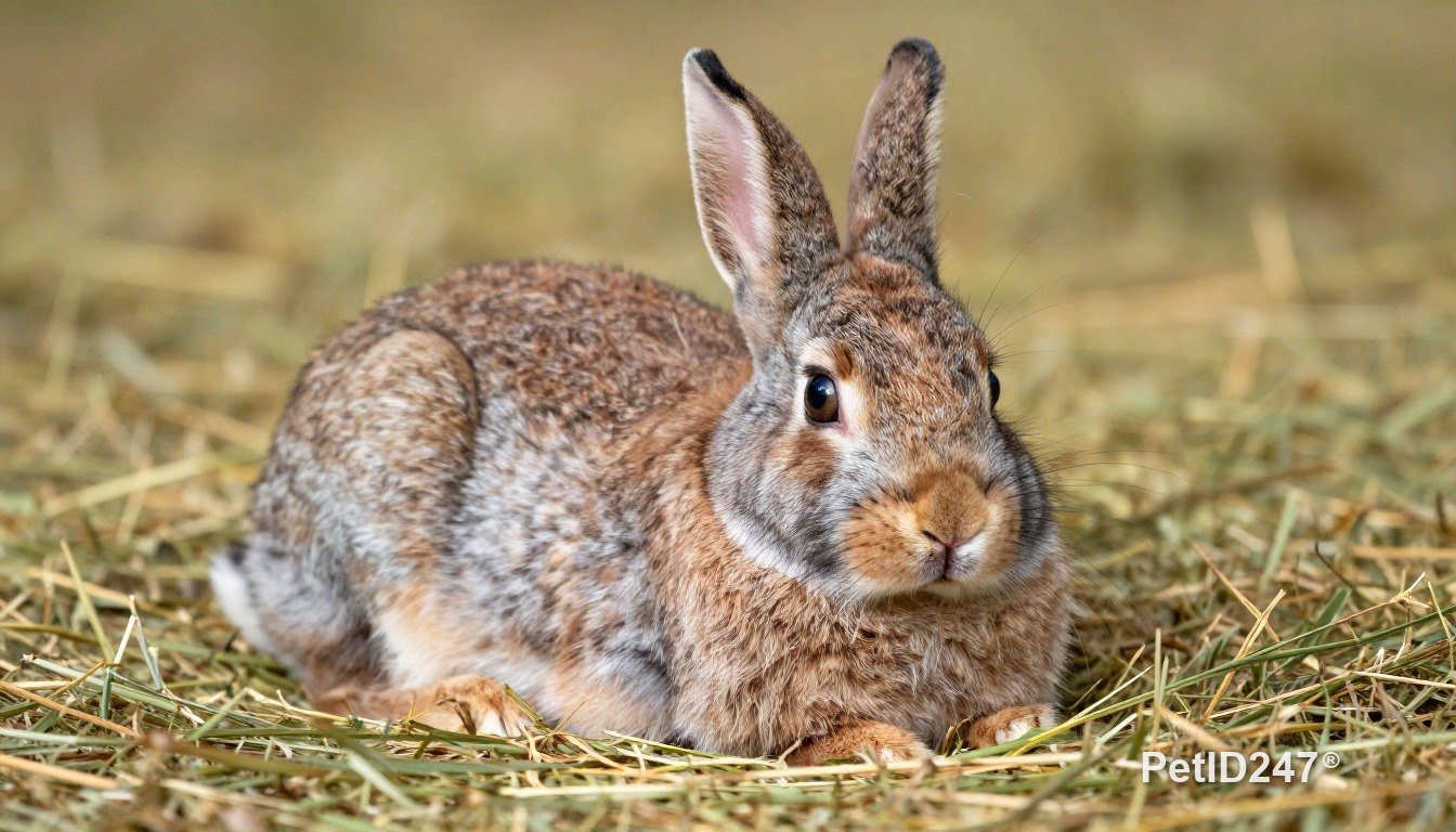 Rabbit resting on hay