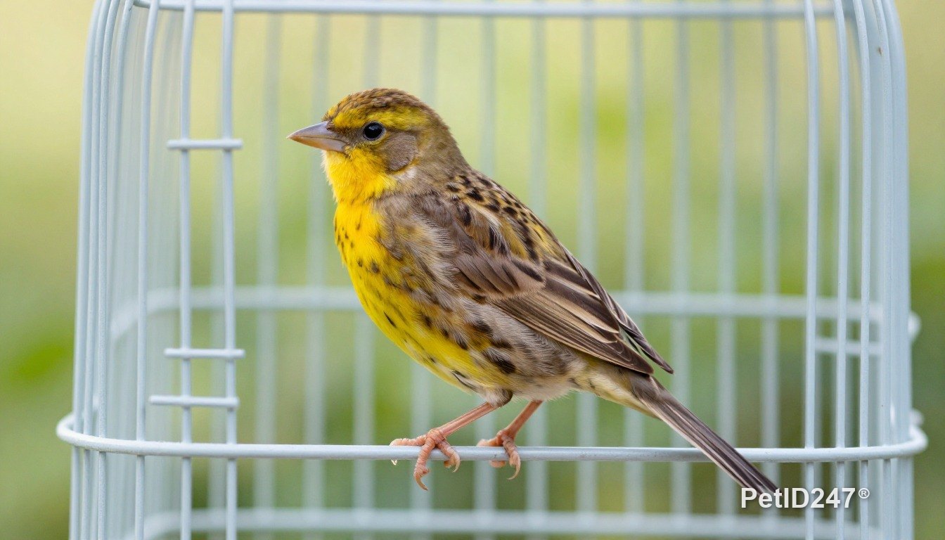Canary in a large cage, morning light
