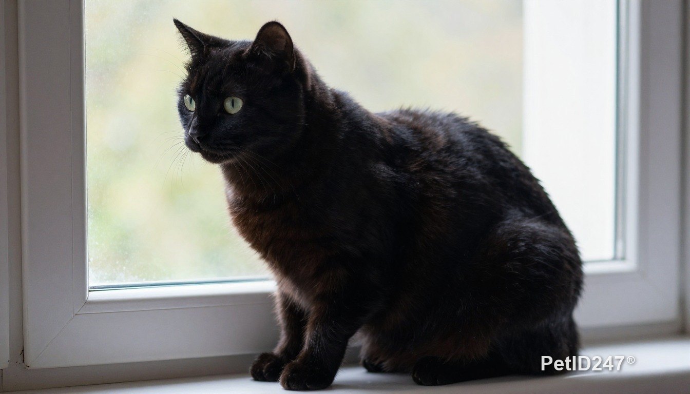 Black cat sitting by the window