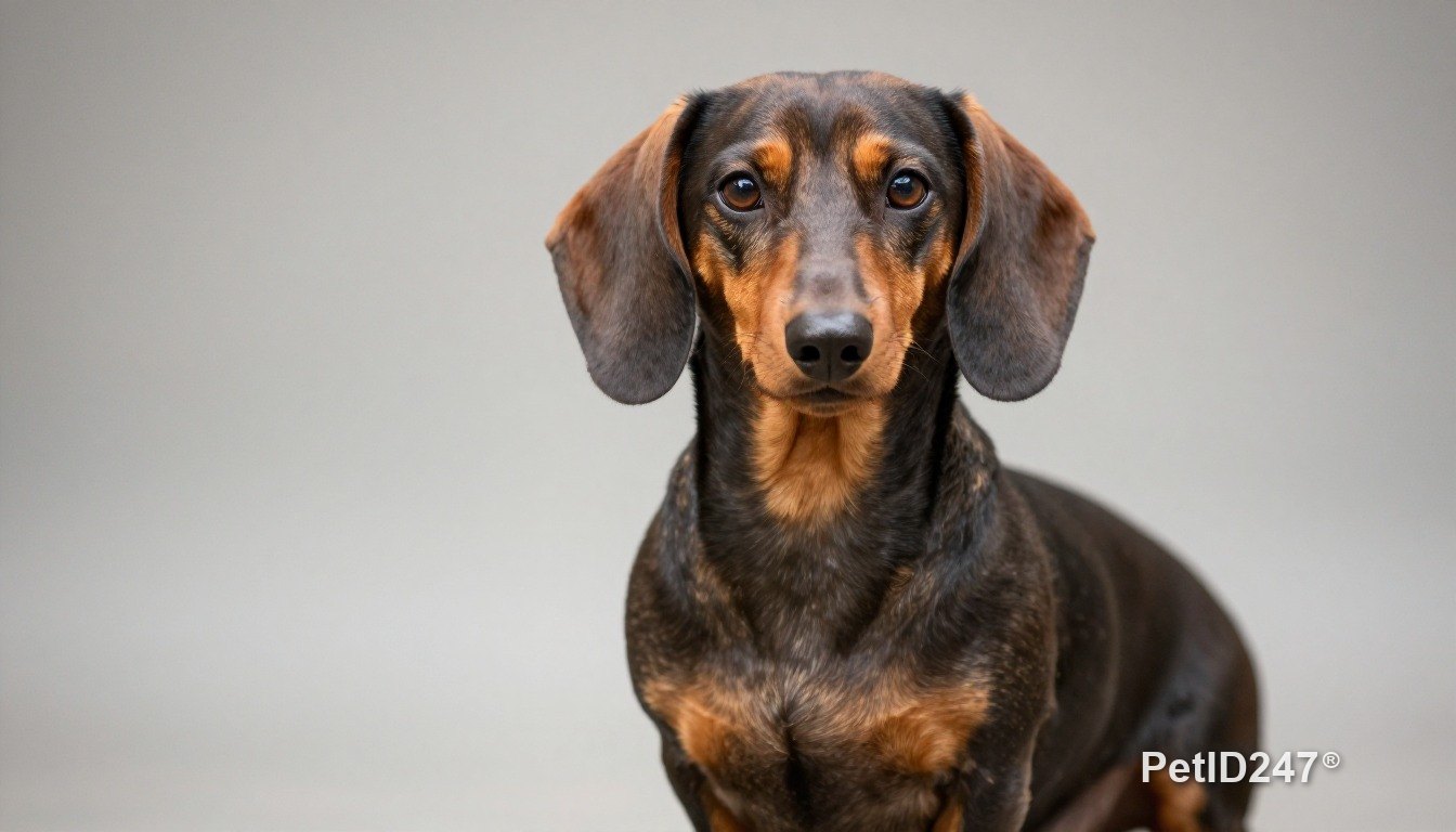 Dachshund sitting, looking at the camera