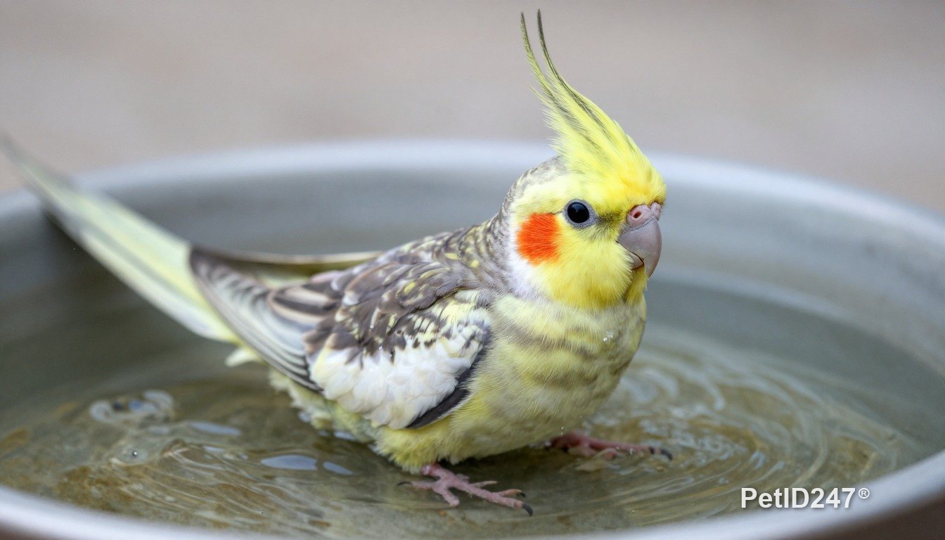 Cockatiel bathing