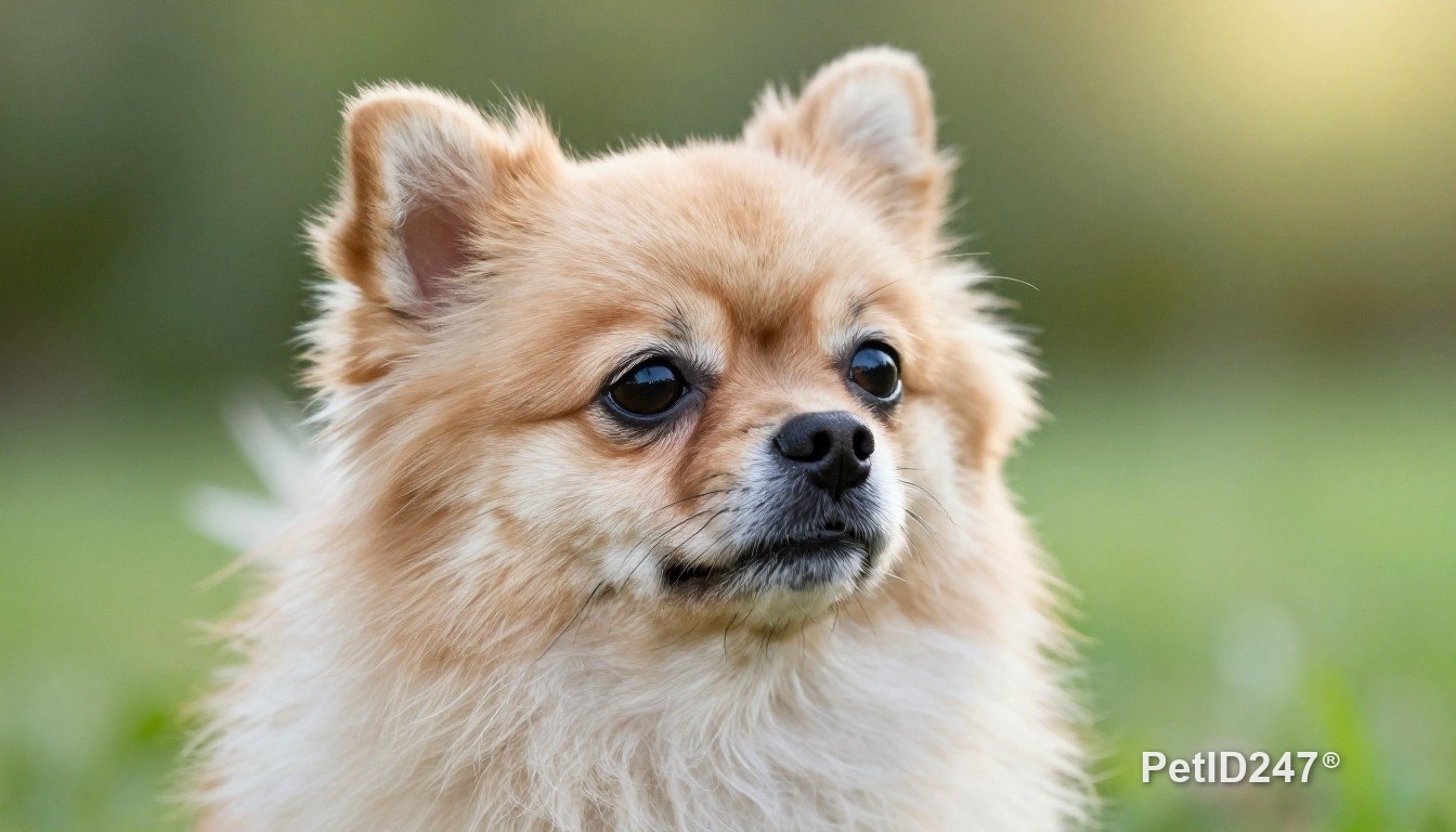 Pomeranian as a senior dog, morning light