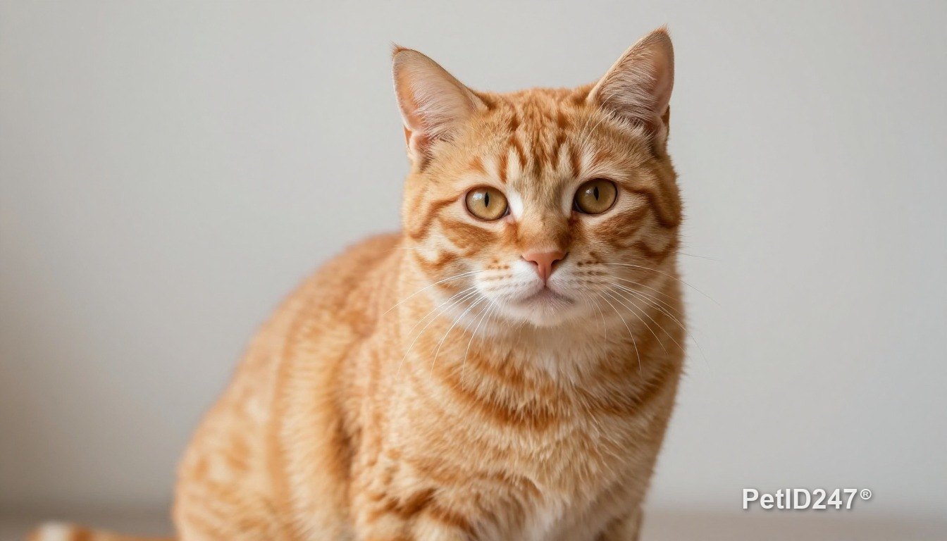 Orange tabby cat sitting, looking at the camera