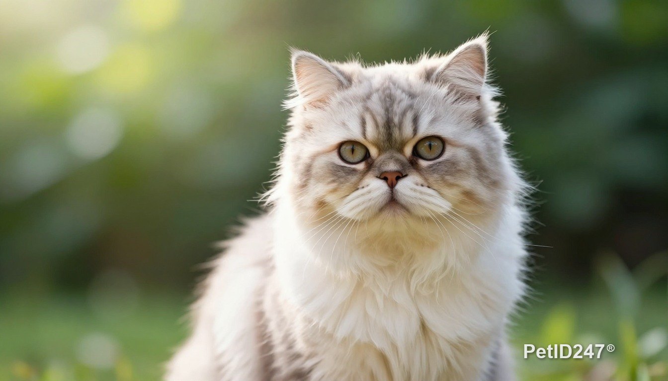 Persian cat sitting, looking at the camera, morning light