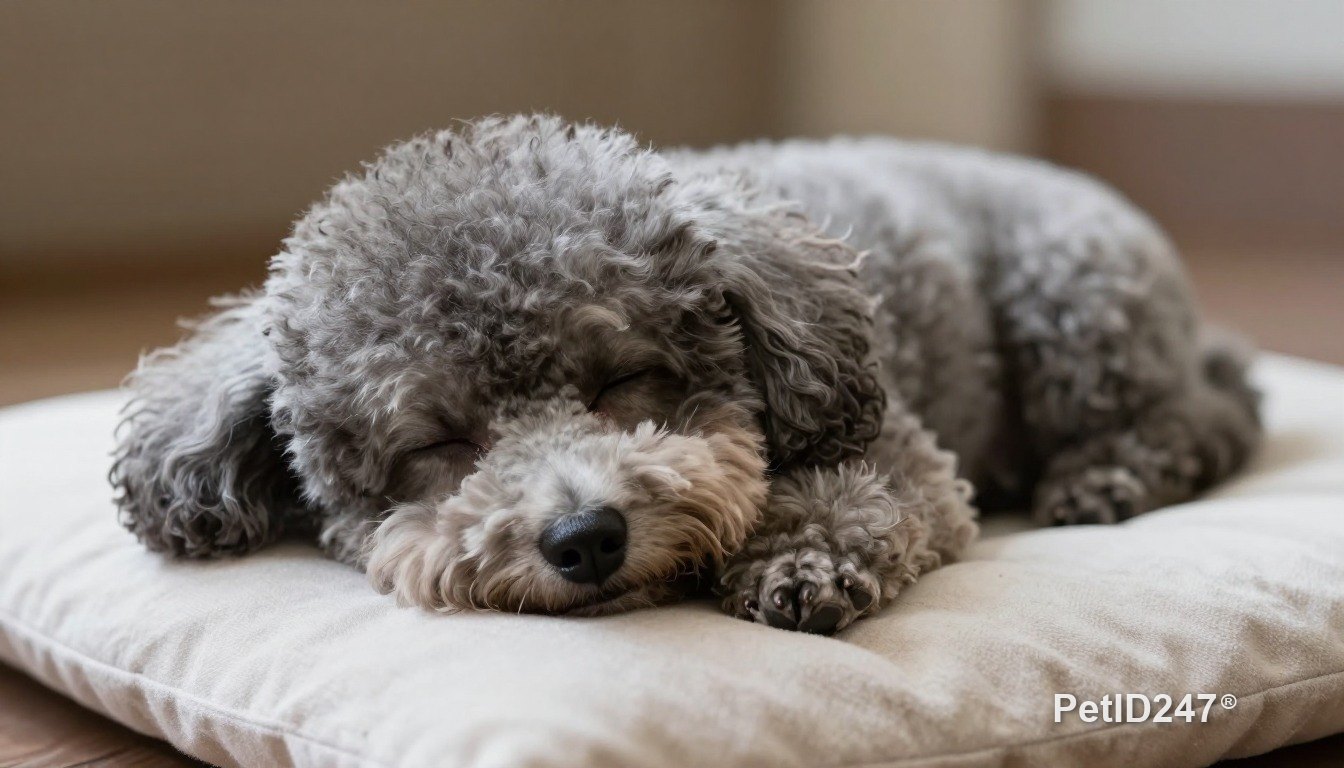 Chó poodle ngủ trên nệm