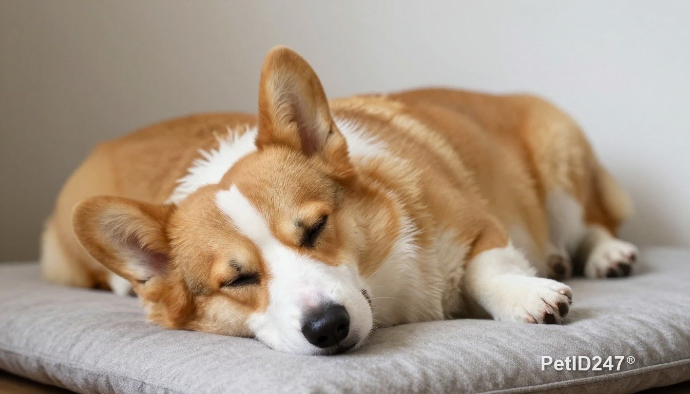 Corgi sleeping on a cushion